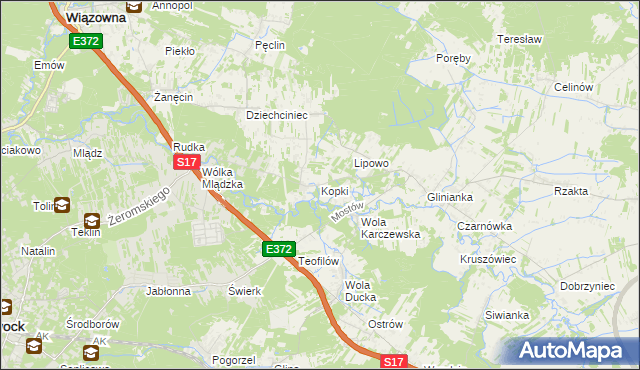 mapa Kopki gmina Wiązowna, Kopki gmina Wiązowna na mapie Targeo