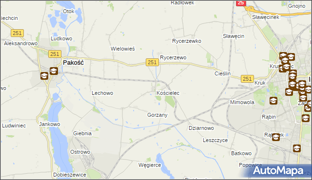 mapa Kościelec gmina Pakość, Kościelec gmina Pakość na mapie Targeo
