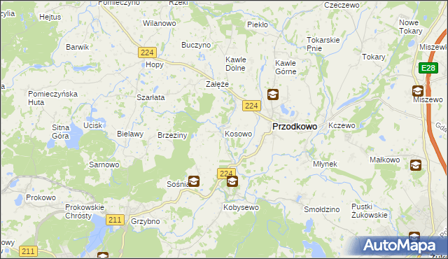 mapa Kosowo gmina Przodkowo, Kosowo gmina Przodkowo na mapie Targeo
