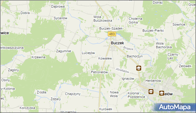 mapa Kowalew gmina Buczek, Kowalew gmina Buczek na mapie Targeo