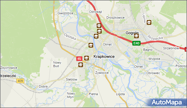 mapa Krapkowice, Krapkowice na mapie Targeo