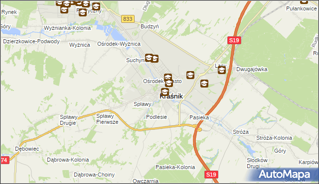 mapa Kraśnik, Kraśnik na mapie Targeo