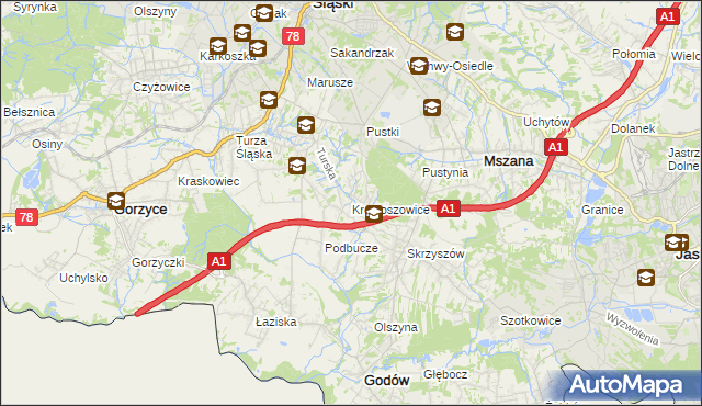 mapa Krostoszowice, Krostoszowice na mapie Targeo