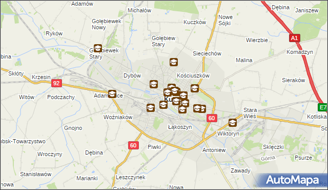 mapa Kutno, Kutno na mapie Targeo