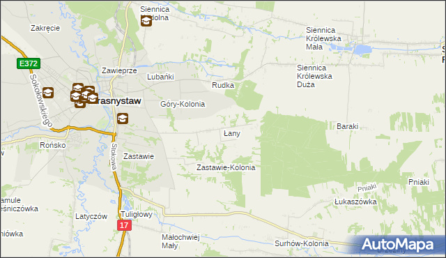mapa Łany gmina Krasnystaw, Łany gmina Krasnystaw na mapie Targeo