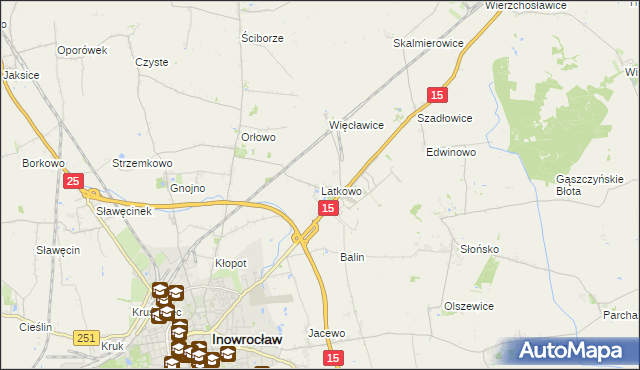 mapa Latkowo gmina Inowrocław, Latkowo gmina Inowrocław na mapie Targeo