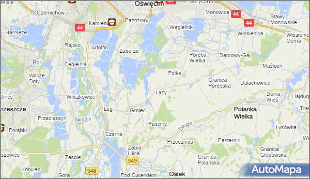 mapa Łazy gmina Oświęcim, Łazy gmina Oświęcim na mapie Targeo