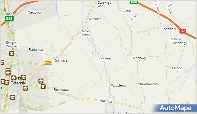 mapa Lędowo gmina Pruszcz Gdański, Lędowo gmina Pruszcz Gdański na mapie Targeo