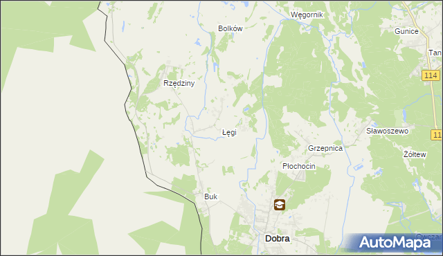 mapa Łęgi gmina Dobra (Szczecińska), Łęgi gmina Dobra (Szczecińska) na mapie Targeo