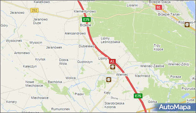 mapa Lipiny gmina Brześć Kujawski, Lipiny gmina Brześć Kujawski na mapie Targeo