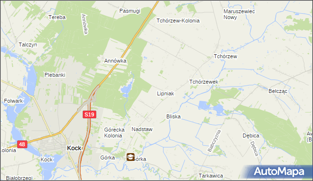 mapa Lipniak gmina Kock, Lipniak gmina Kock na mapie Targeo