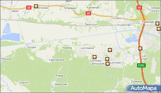 mapa Łochowice gmina Białe Błota, Łochowice gmina Białe Błota na mapie Targeo