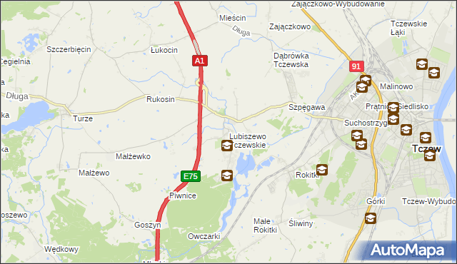 mapa Lubiszewo Tczewskie, Lubiszewo Tczewskie na mapie Targeo