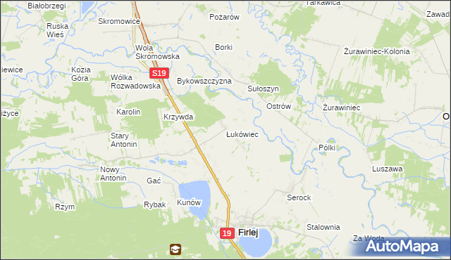 mapa Łukówiec gmina Firlej, Łukówiec gmina Firlej na mapie Targeo