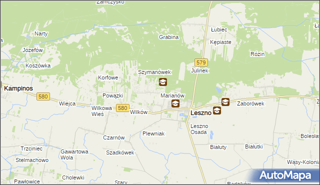 mapa Marianów gmina Leszno, Marianów gmina Leszno na mapie Targeo