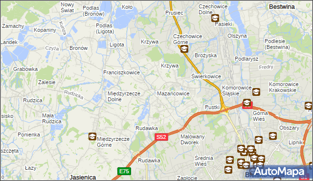 mapa Mazańcowice, Mazańcowice na mapie Targeo