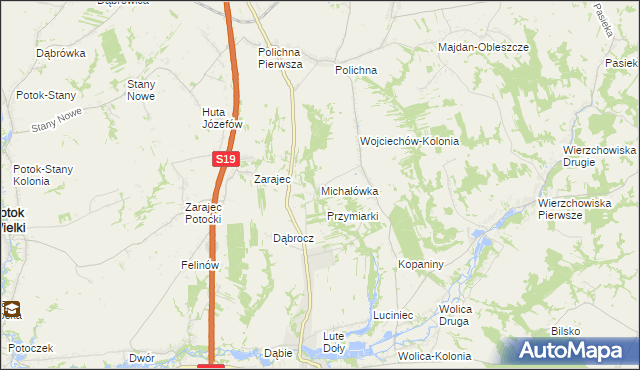 mapa Michałówka gmina Modliborzyce, Michałówka gmina Modliborzyce na mapie Targeo
