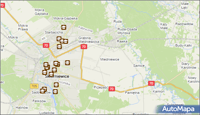 mapa Miedniewice gmina Skierniewice, Miedniewice gmina Skierniewice na mapie Targeo