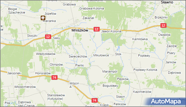 mapa Mikułowice gmina Mniszków, Mikułowice gmina Mniszków na mapie Targeo