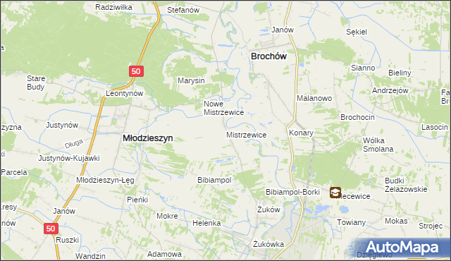mapa Mistrzewice, Mistrzewice na mapie Targeo