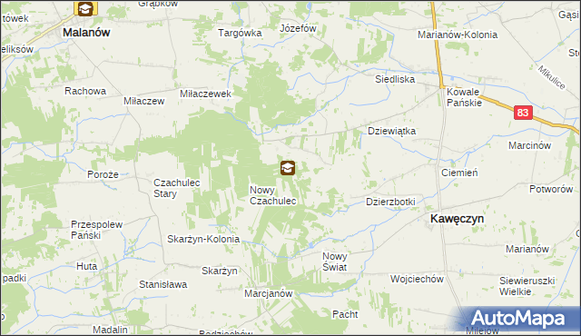 mapa Młodzianów gmina Kawęczyn, Młodzianów gmina Kawęczyn na mapie Targeo