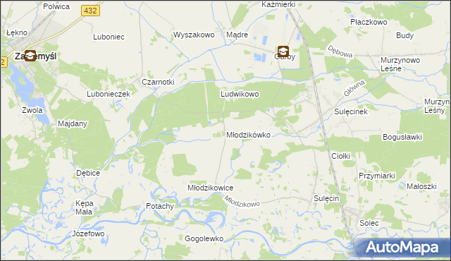 mapa Młodzikówko, Młodzikówko na mapie Targeo