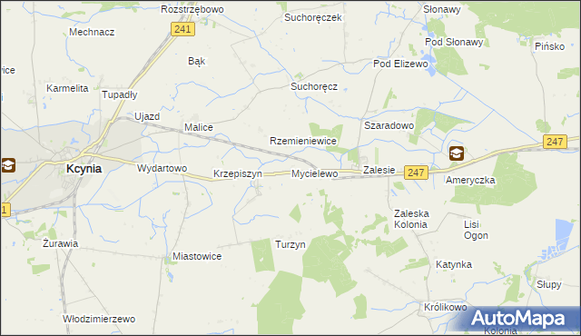mapa Mycielewo, Mycielewo na mapie Targeo