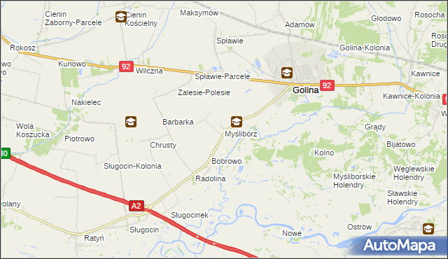 mapa Myślibórz gmina Golina, Myślibórz gmina Golina na mapie Targeo