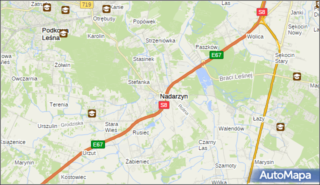 mapa Nadarzyn powiat pruszkowski, Nadarzyn powiat pruszkowski na mapie Targeo