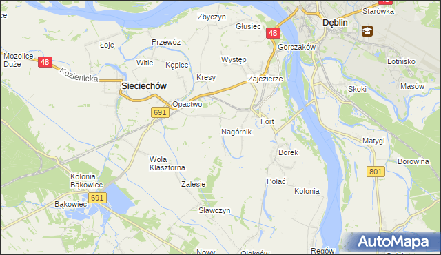 mapa Nagórnik gmina Sieciechów, Nagórnik gmina Sieciechów na mapie Targeo