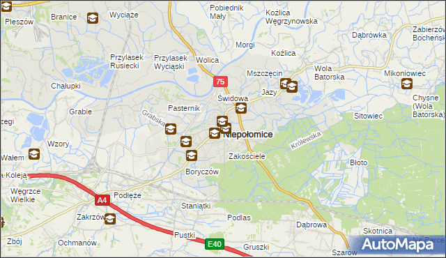 mapa Niepołomice, Niepołomice na mapie Targeo