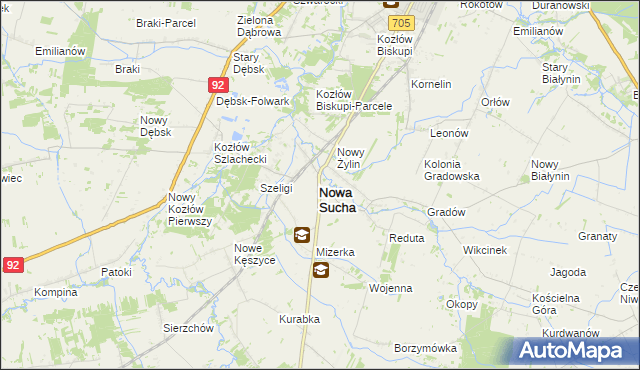 mapa Nowa Sucha powiat sochaczewski, Nowa Sucha powiat sochaczewski na mapie Targeo
