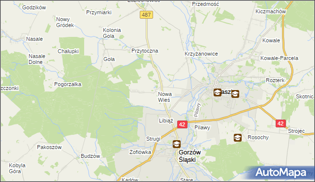 mapa Nowa Wieś gmina Gorzów Śląski, Nowa Wieś gmina Gorzów Śląski na mapie Targeo
