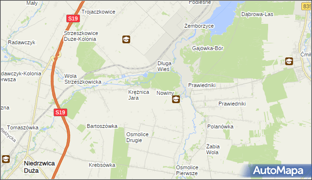 mapa Nowiny gmina Głusk, Nowiny gmina Głusk na mapie Targeo