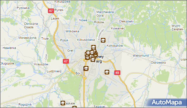 mapa Nowego Targu, Nowy Targ na mapie Targeo