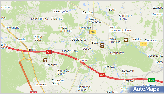 mapa Ostrów gmina Zgierz, Ostrów gmina Zgierz na mapie Targeo