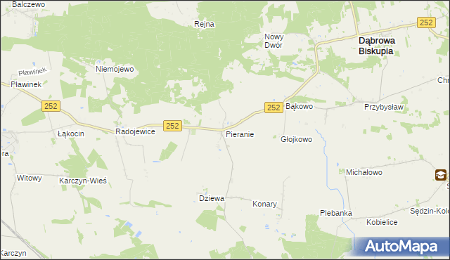 mapa Pieranie gmina Dąbrowa Biskupia, Pieranie gmina Dąbrowa Biskupia na mapie Targeo