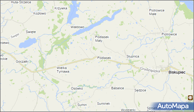 mapa Podlasek gmina Biskupiec, Podlasek gmina Biskupiec na mapie Targeo