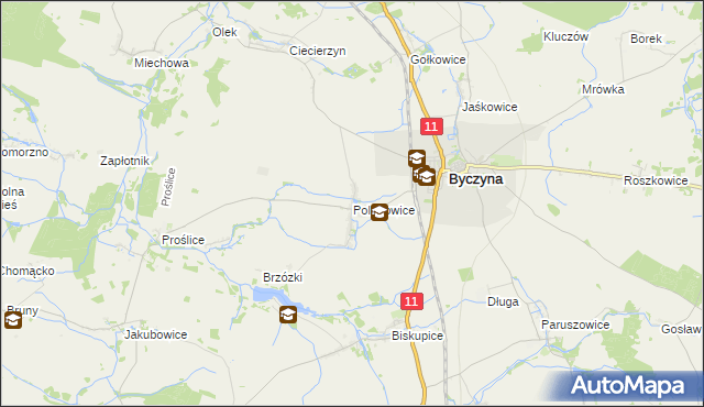 mapa Polanowice gmina Byczyna, Polanowice gmina Byczyna na mapie Targeo