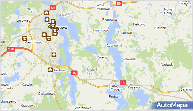 mapa Poręby gmina Mrągowo, Poręby gmina Mrągowo na mapie Targeo
