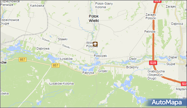 mapa Potoczek gmina Potok Wielki, Potoczek gmina Potok Wielki na mapie Targeo