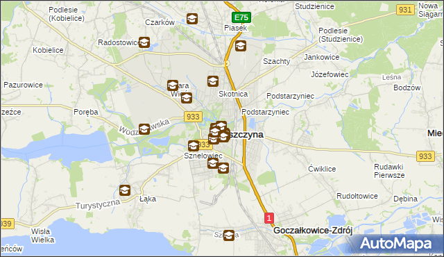 mapa Pszczyny, Pszczyna na mapie Targeo