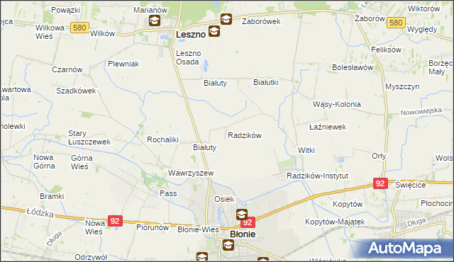 mapa Radzików gmina Błonie, Radzików gmina Błonie na mapie Targeo