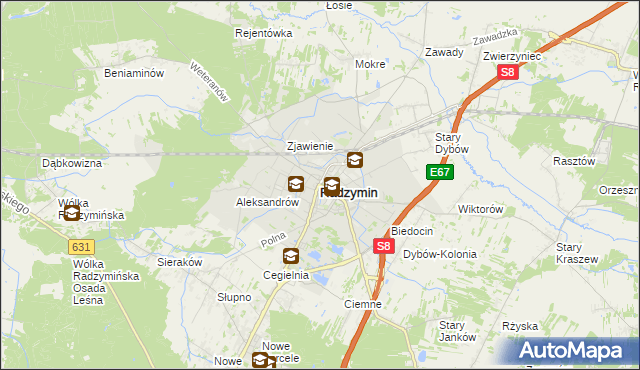 mapa Radzymin powiat wołomiński, Radzymin powiat wołomiński na mapie Targeo