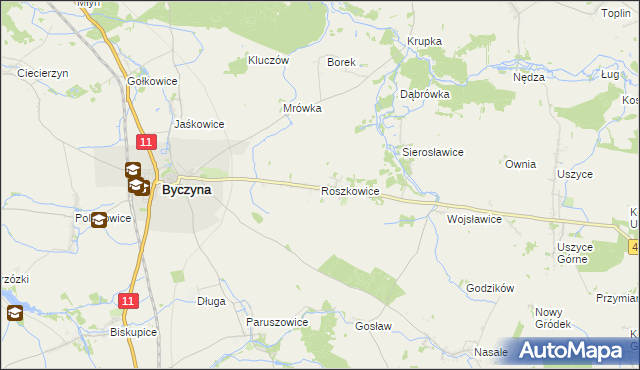 mapa Roszkowice gmina Byczyna, Roszkowice gmina Byczyna na mapie Targeo