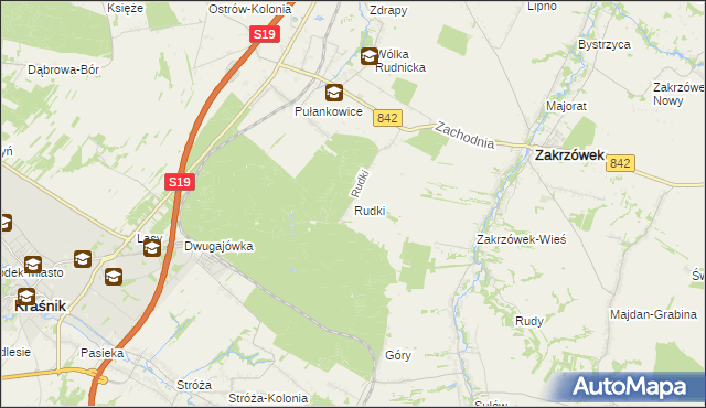 mapa Rudki gmina Zakrzówek, Rudki gmina Zakrzówek na mapie Targeo