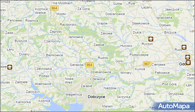 mapa Rudnik gmina Dobczyce, Rudnik gmina Dobczyce na mapie Targeo