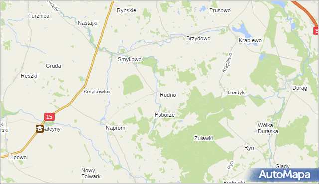 mapa Rudno gmina Ostróda, Rudno gmina Ostróda na mapie Targeo