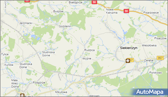 mapa Rudzica gmina Siekierczyn, Rudzica gmina Siekierczyn na mapie Targeo