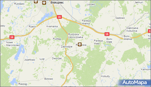 mapa Rudziska gmina Biskupiec, Rudziska gmina Biskupiec na mapie Targeo